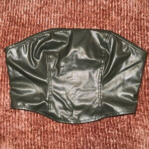Small olive green Wild Fable leather crop top.